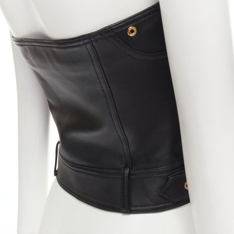 Versace new VERSACE Runway black leather gold-tone Medusa biker bustier top IT38 XS Size XS / US 0-2 / IT 36-38 - 10 Thumbnail