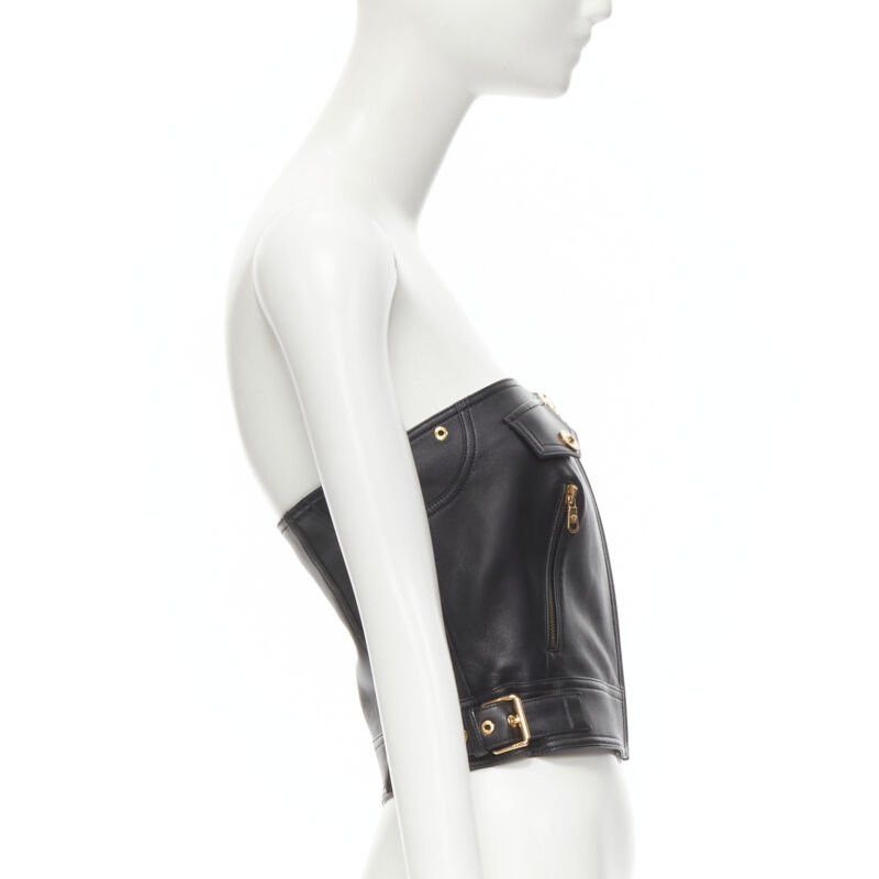 Versace new VERSACE Runway black leather gold-tone Medusa biker bustier top IT38 XS Size XS / US 0-2 / IT 36-38 - 3 Thumbnail
