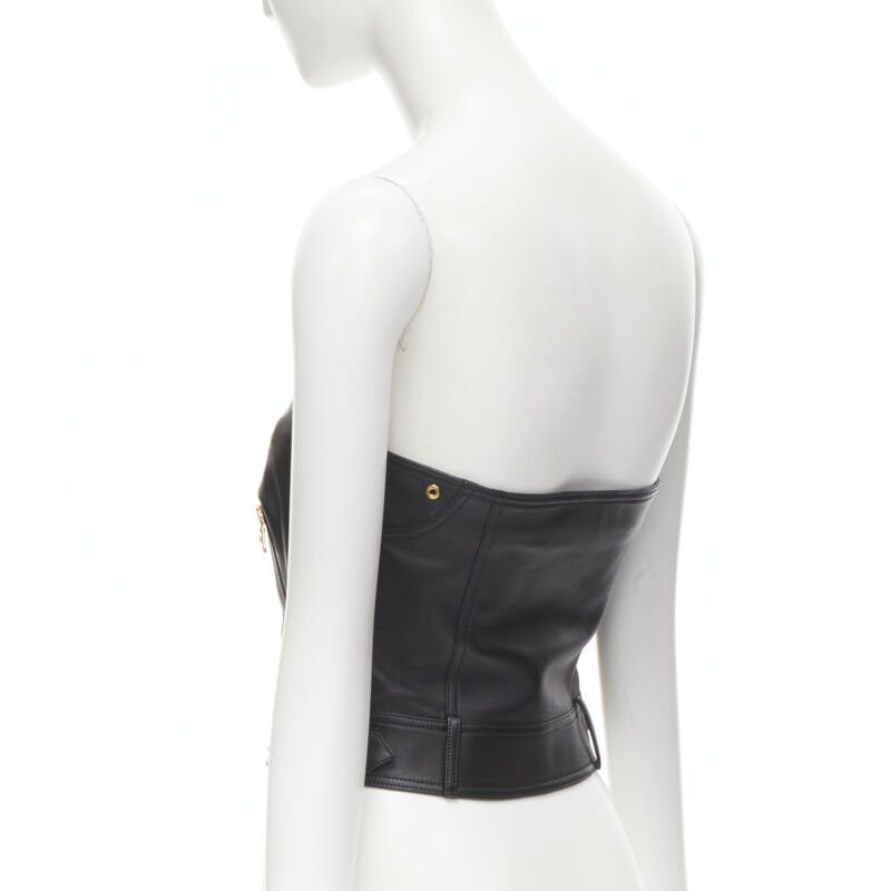 Versace new VERSACE Runway black leather gold-tone Medusa biker bustier top IT38 XS Size XS / US 0-2 / IT 36-38 - 5 Thumbnail