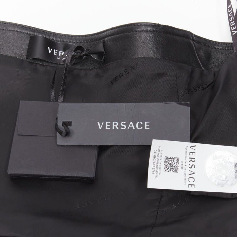 Versace new VERSACE Runway black leather gold-tone Medusa biker bustier top IT38 XS Size XS / US 0-2 / IT 36-38 - 11 Thumbnail