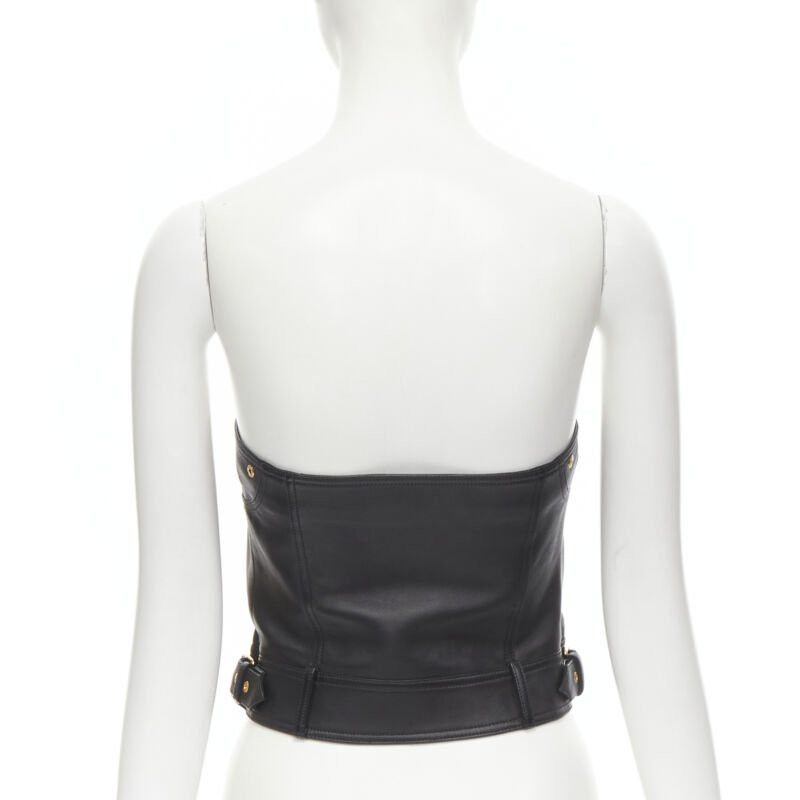 Versace new VERSACE Runway black leather gold-tone Medusa biker bustier top IT38 XS Size XS / US 0-2 / IT 36-38 - 4 Thumbnail