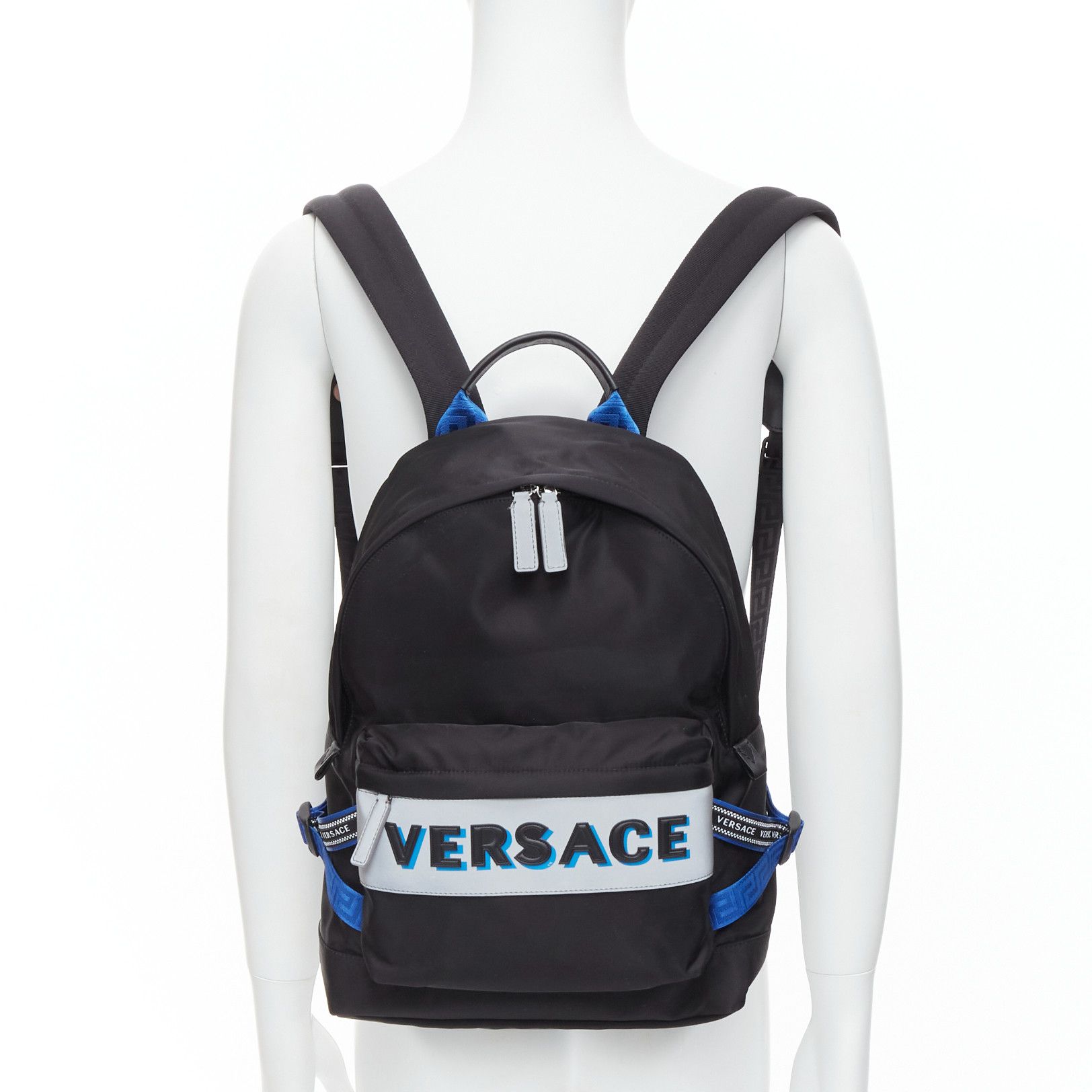 Versace new VERSACE Reflective Logo black nylon blue Greca nylon strap backpack Size ONE SIZE - 2 Thumbnail