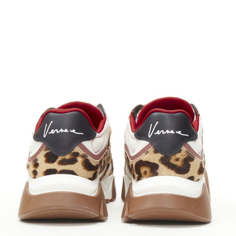 Versace new VERSACE Squalo brown leopard calfskin white mesh chunky sneakers EU41 US8 Size US 8 / EU 41 - 5 Thumbnail