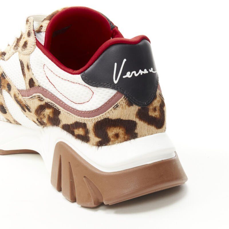 Versace new VERSACE Squalo brown leopard calfskin white mesh chunky sneakers EU41 US8 Size US 8 / EU 41 - 9 Thumbnail