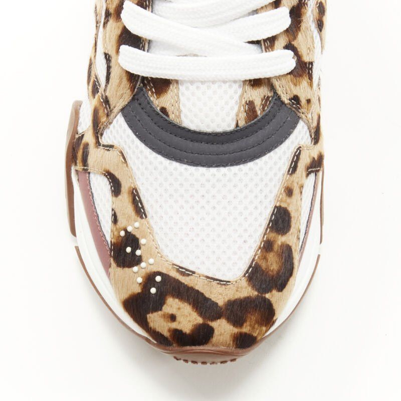 Versace new VERSACE Squalo brown leopard calfskin white mesh chunky sneakers EU41 US8 Size US 8 / EU 41 - 7 Thumbnail