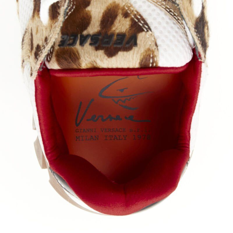 Versace new VERSACE Squalo brown leopard calfskin white mesh chunky sneakers EU41 US8 Size US 8 / EU 41 - 6 Thumbnail