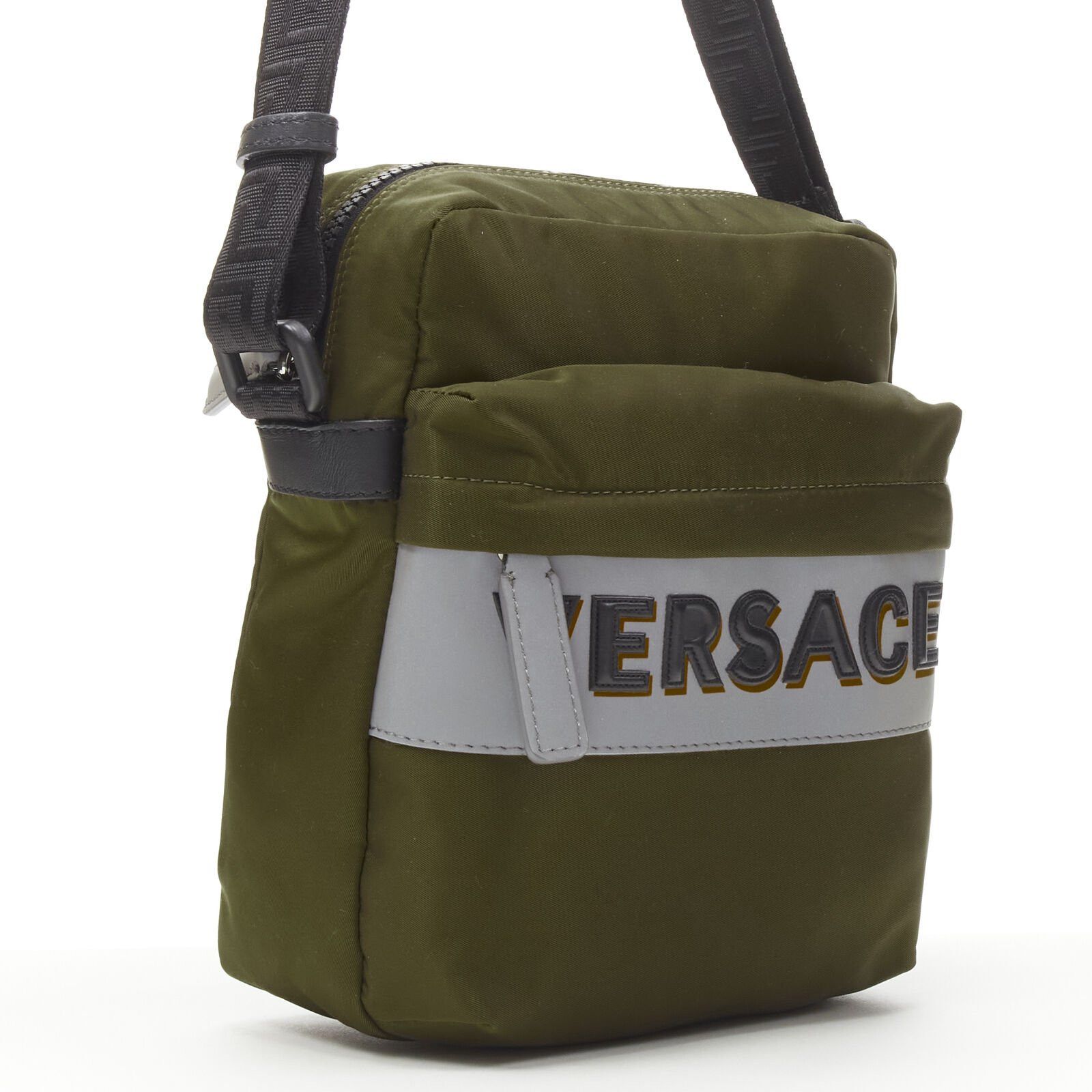 Versace VERSACE reflective logo green nylon Greca strap crossbody messenger bag Size ONE SIZE - 3 Thumbnail