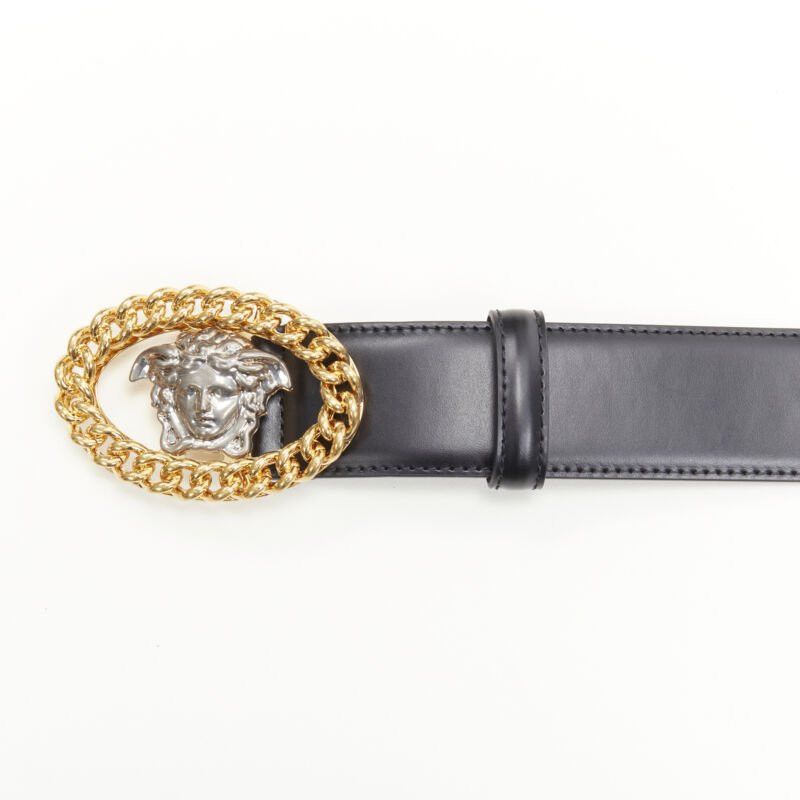 Versace new VERSACE Runway Medusa gold chain silver buckle leather belt 110cm 42-46" Size ONE SIZE - 5 Thumbnail