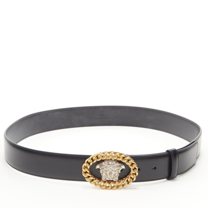 Versace new VERSACE Runway Medusa gold chain silver buckle leather belt 110cm 42-46" Size ONE SIZE - 3 Thumbnail