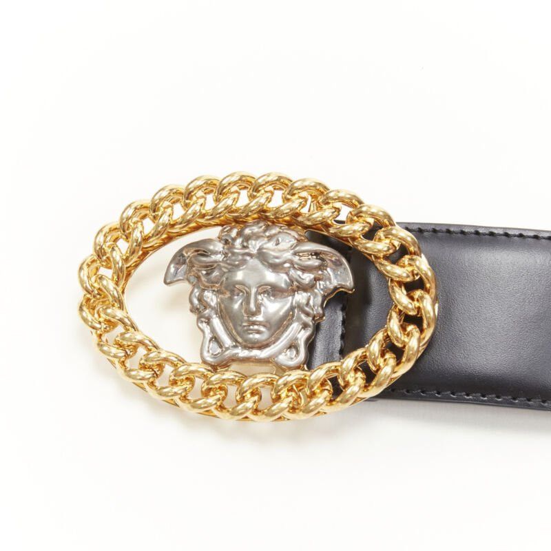 Versace new VERSACE Runway Medusa gold chain silver buckle leather belt 110cm 42-46" Size ONE SIZE - 6 Thumbnail