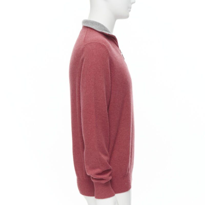 Brunello Cucinelli BRUNELLO CUCINELLI 100% cashmere grey collar half zip pullover sweater EU52 XL Size US XL / EU 56 / 4 - 4 Thumbnail