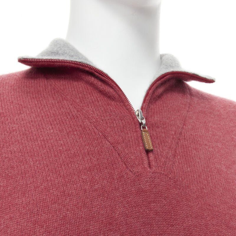 Brunello Cucinelli BRUNELLO CUCINELLI 100% cashmere grey collar half zip pullover sweater EU52 XL Size US XL / EU 56 / 4 - 2 Thumbnail