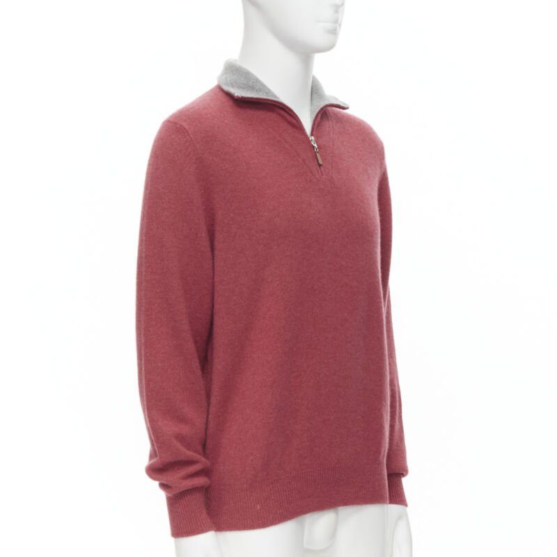 Brunello Cucinelli BRUNELLO CUCINELLI 100% cashmere grey collar half zip pullover sweater EU52 XL Size US XL / EU 56 / 4 - 3 Thumbnail