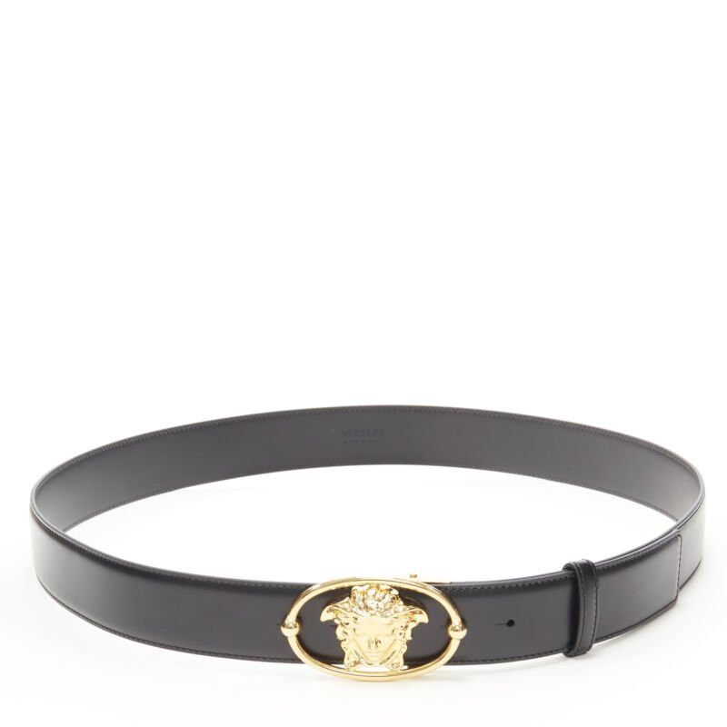 Versace new VERSACE La Medusa Insignia gold oval buckle black leather belt 105cm 40-44" Size ONE SIZE - 3 Thumbnail