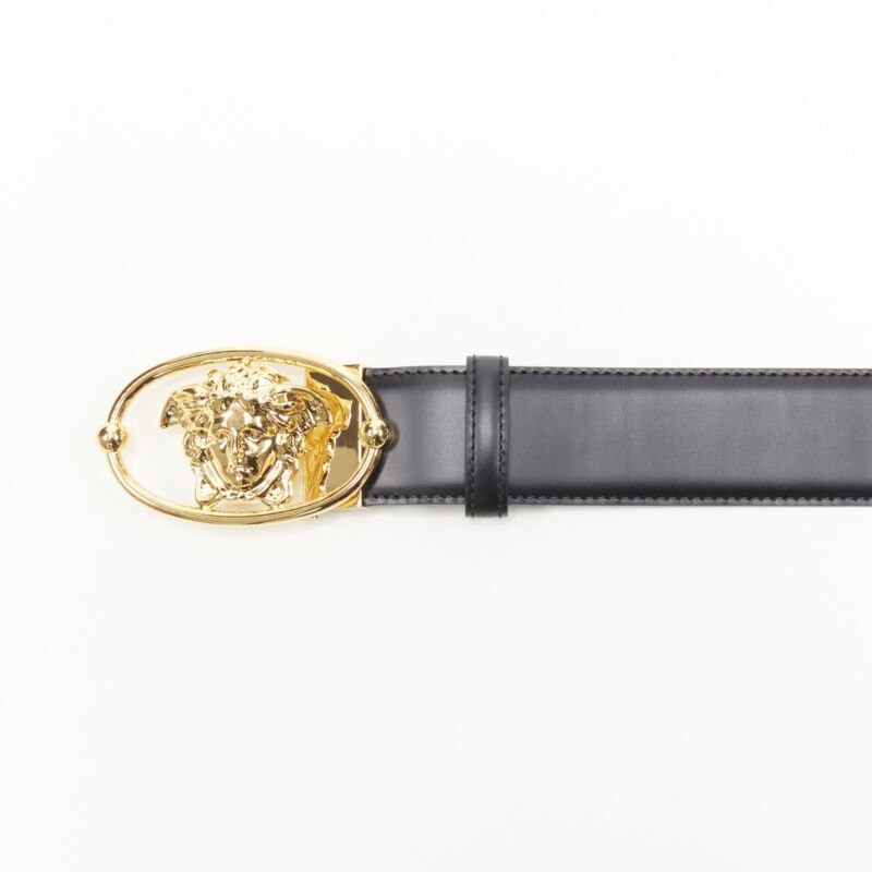 Versace new VERSACE La Medusa Insignia gold oval buckle black leather belt 105cm 40-44" Size ONE SIZE - 5 Thumbnail