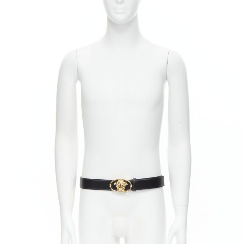 Versace new VERSACE La Medusa Insignia gold oval buckle black leather belt 110cm 42-46" Size ONE SIZE - 2 Thumbnail