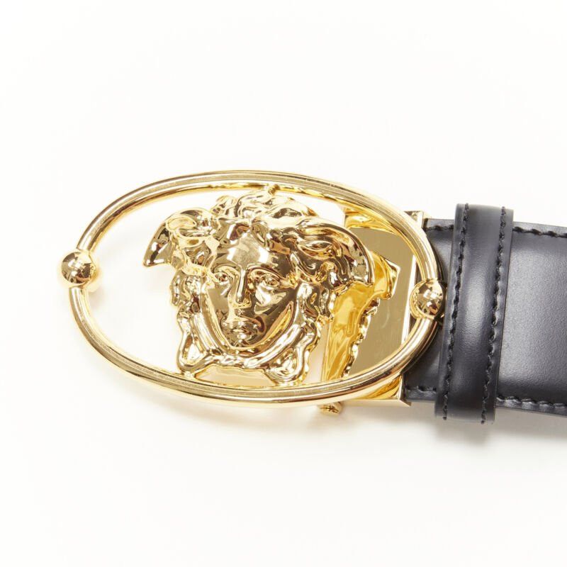 Versace new VERSACE La Medusa Insignia gold oval buckle black leather belt 110cm 42-46" Size ONE SIZE - 6 Thumbnail