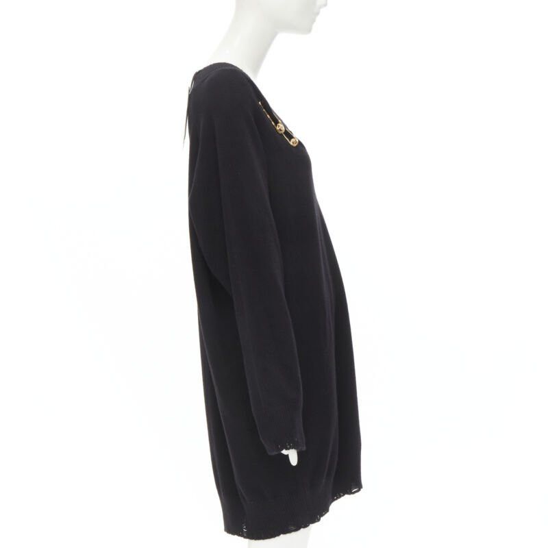 Versace new VERSACE 95% cashmere wool punk gold Medusa safety pin distressed dress IT44 Size M / US 6-8 / IT 42-44 - 4 Thumbnail