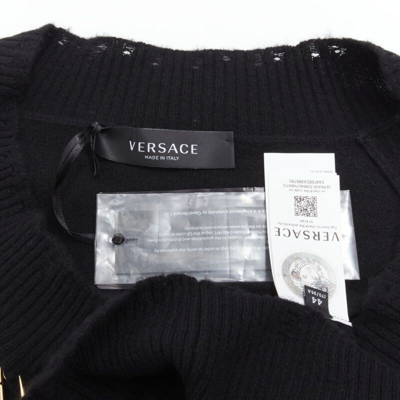 Versace new VERSACE 95% cashmere wool punk gold Medusa safety pin distressed dress IT44 Size M / US 6-8 / IT 42-44 - 8 Thumbnail