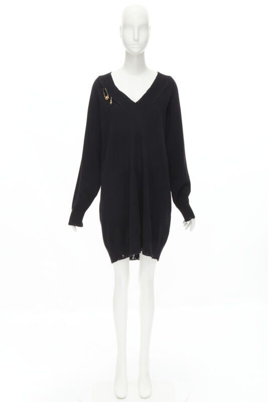 Versace new VERSACE 95% cashmere wool punk gold Medusa safety pin distressed dress IT44 Size M / US 6-8 / IT 42-44 - 9 Thumbnail
