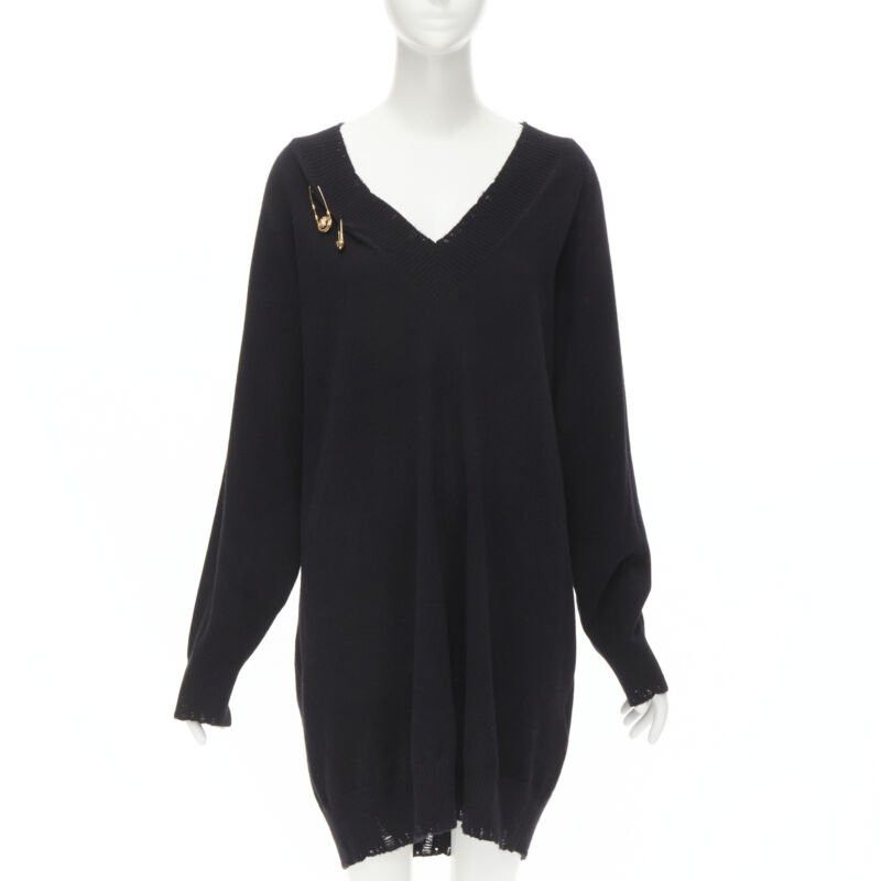 Versace new VERSACE 95% cashmere wool punk gold Medusa safety pin distressed dress IT44 Size M / US 6-8 / IT 42-44 - 3 Thumbnail