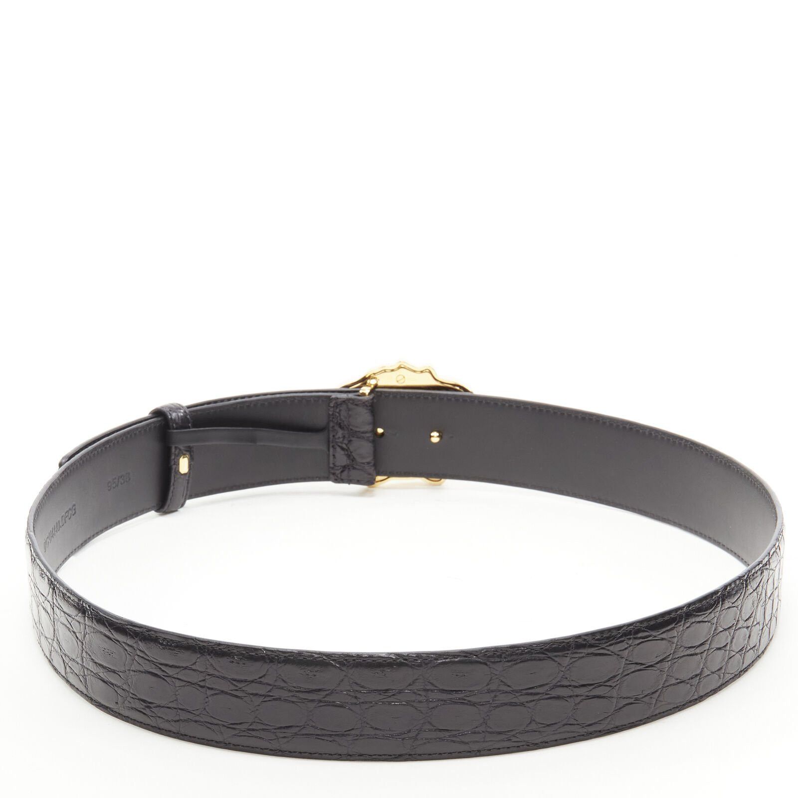 Versace VERSACE $1200 La Medusa gold buckle black scaled leather belt 115cm 44-48" Size 44 - 3 Thumbnail