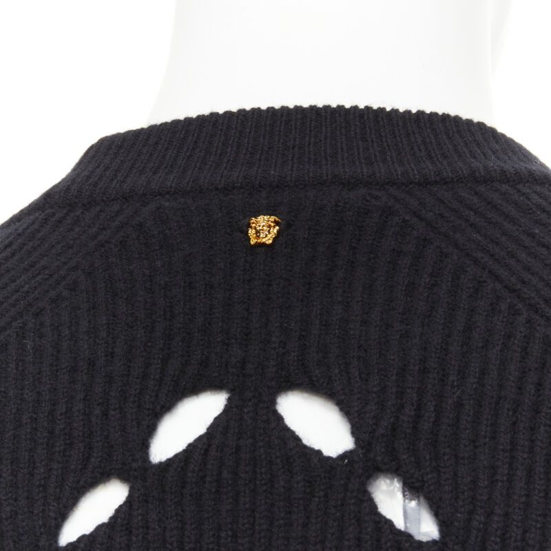 Versace VERSACE 100% wool black diamond cut out Medusa stud sweater EU52 XL Size US XL / EU 56 / 4 - 2 Thumbnail