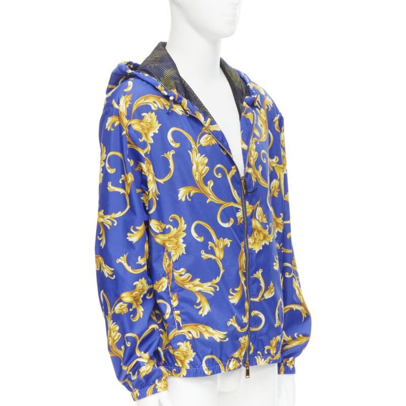 Versace VERSACE blue gold Barocco Istante print nylon windbreaker jacket IT52 XL Size US XL / EU 56 / 4 - 3 Thumbnail
