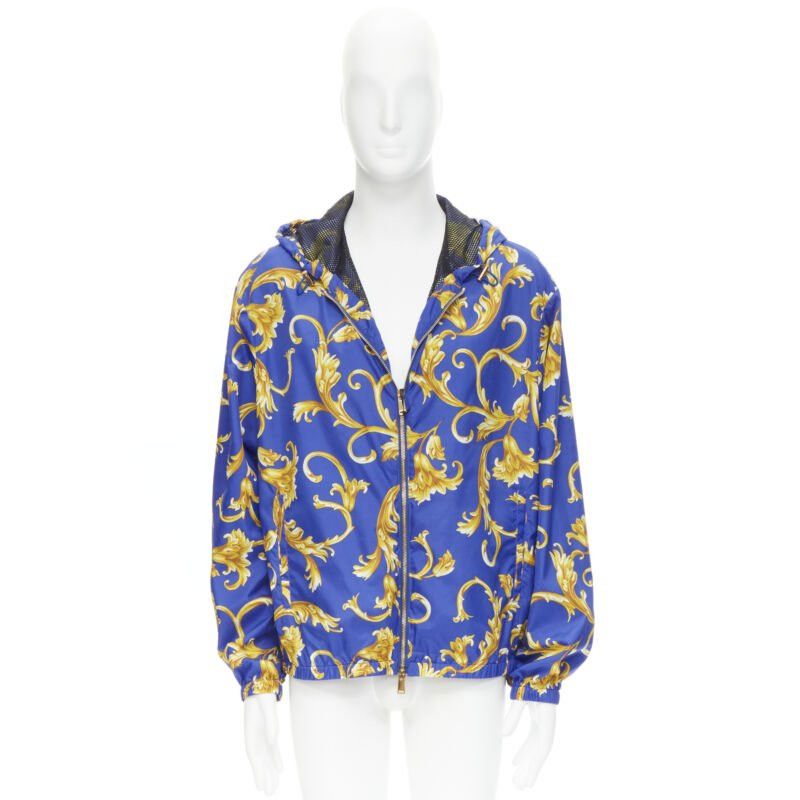 Versace VERSACE blue gold Barocco Istante print nylon windbreaker jacket IT52 XL Size US XL / EU 56 / 4 - 10 Thumbnail