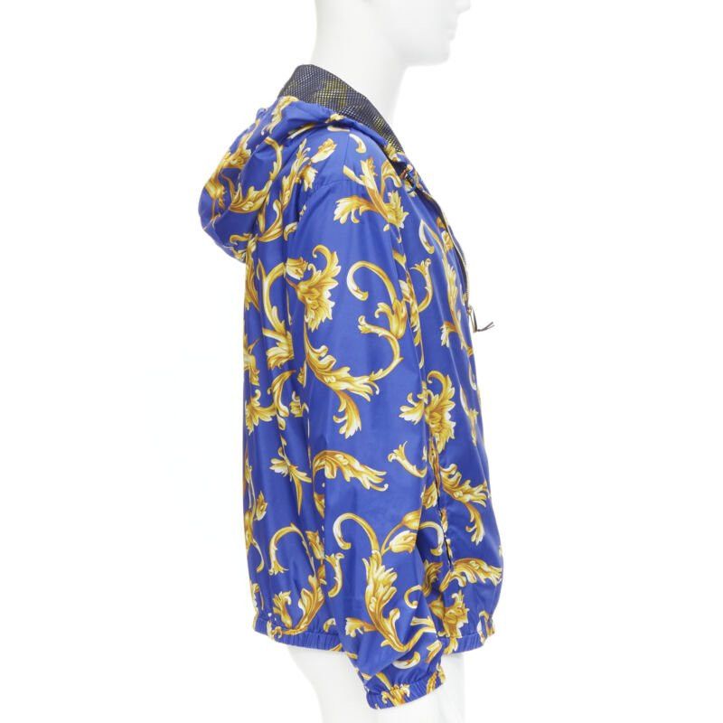 Versace VERSACE blue gold Barocco Istante print nylon windbreaker jacket IT52 XL Size US XL / EU 56 / 4 - 4 Thumbnail