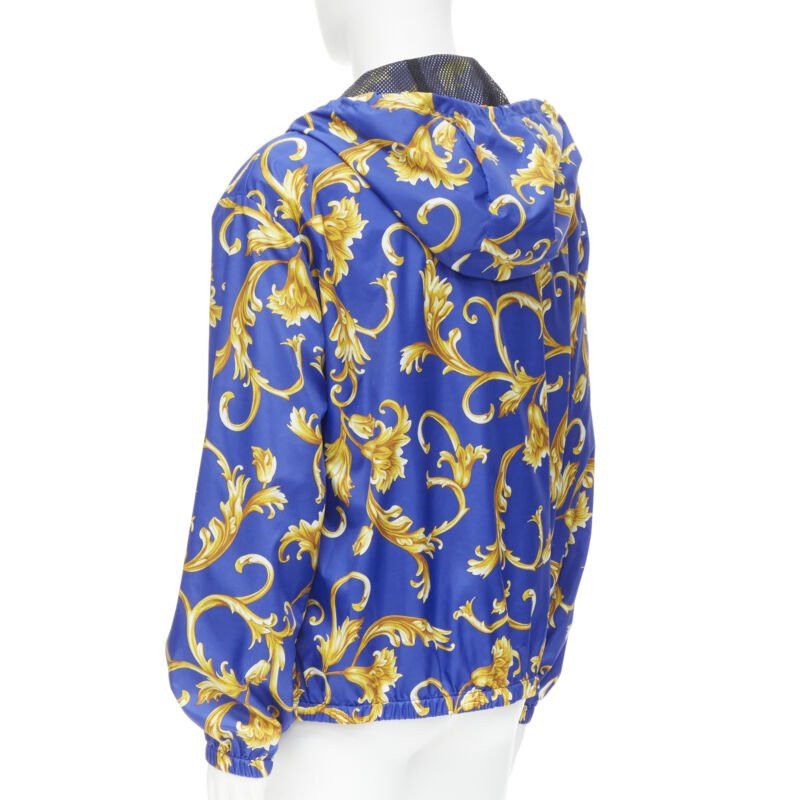 Versace VERSACE blue gold Barocco Istante print nylon windbreaker jacket IT52 XL Size US XL / EU 56 / 4 - 6 Thumbnail