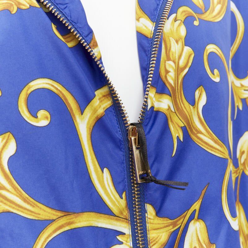 Versace VERSACE blue gold Barocco Istante print nylon windbreaker jacket IT52 XL Size US XL / EU 56 / 4 - 2 Thumbnail