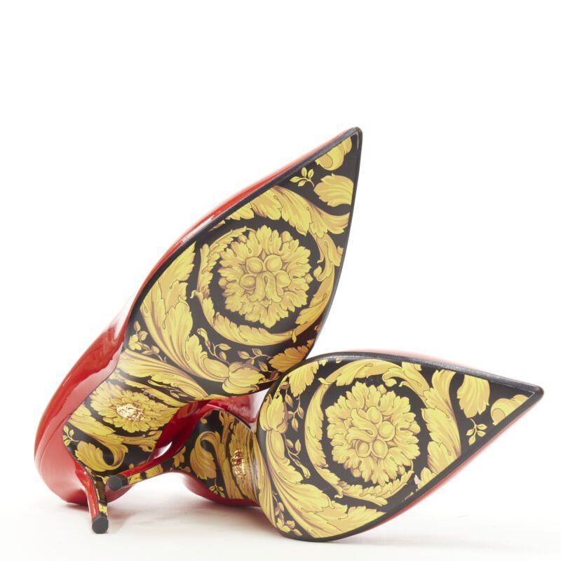 Versace new VERSACE red patent gold Medusa stud Barocco Hibiscus sole pump EU37.5 US7.5 Size US 7.5 / IT 37.5 - 6 Thumbnail