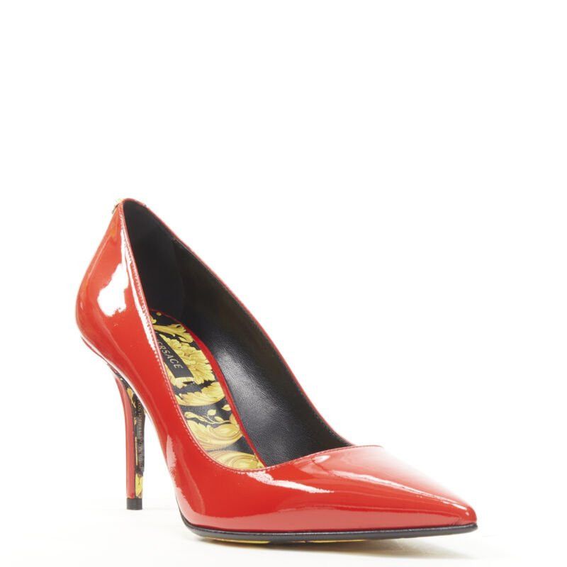 Versace new VERSACE red patent gold Medusa stud Barocco Hibiscus sole pump EU37.5 US7.5 Size US 7.5 / IT 37.5 - 2 Thumbnail