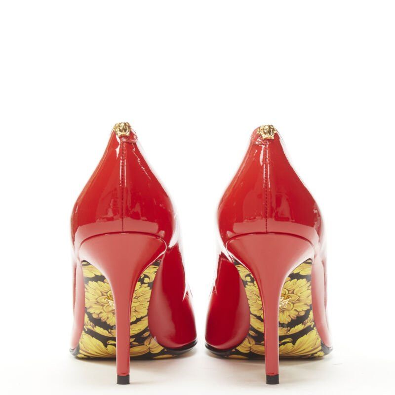Versace new VERSACE red patent gold Medusa stud Barocco Hibiscus sole pump EU37.5 US7.5 Size US 7.5 / IT 37.5 - 5 Thumbnail