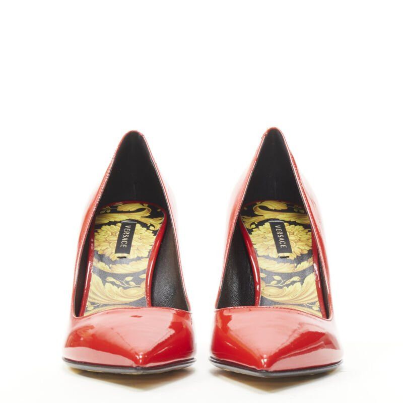 Versace new VERSACE red patent gold Medusa stud Barocco Hibiscus sole pump EU37.5 US7.5 Size US 7.5 / IT 37.5 - 3 Thumbnail