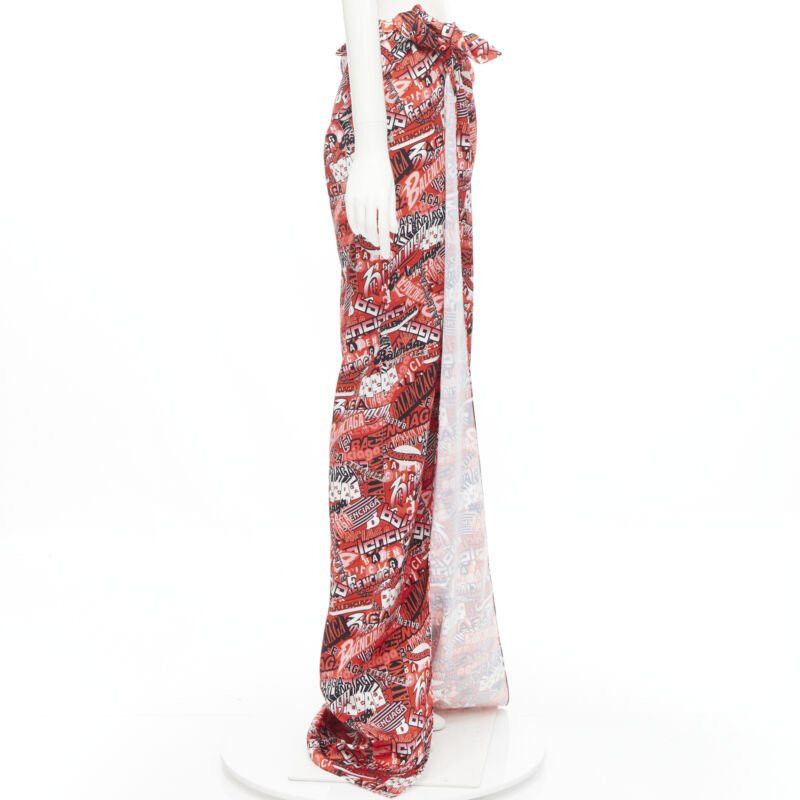 Balenciaga new BALENCIAGA Demna 2019 Runway red logo print wrap tie maxi skirt FR36 S Size 26" / US 2 / IT 38 - 4 Thumbnail