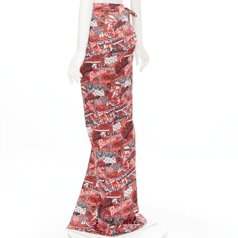 Balenciaga new BALENCIAGA Demna 2019 Runway red logo print wrap tie maxi skirt FR36 S Size 26" / US 2 / IT 38 - 6 Thumbnail
