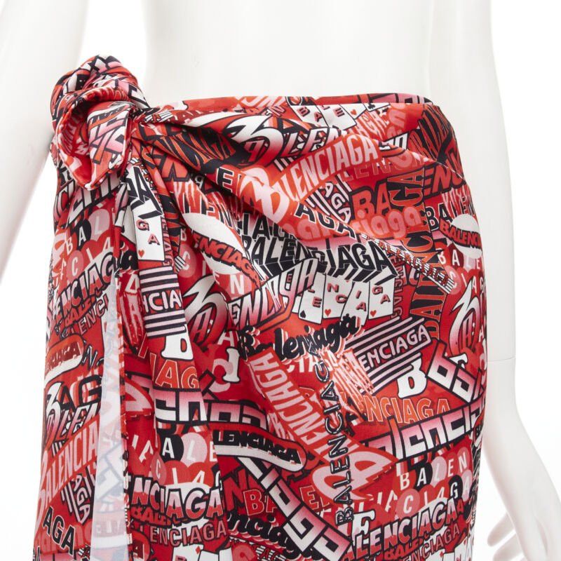 Balenciaga new BALENCIAGA Demna 2019 Runway red logo print wrap tie maxi skirt FR36 S Size 26" / US 2 / IT 38 - 2 Thumbnail