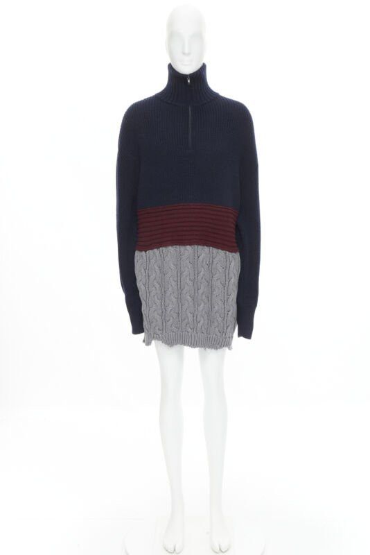 new BALENCIAGA 2019 Runway 3 layered cable knit distressed oversized sweater XS