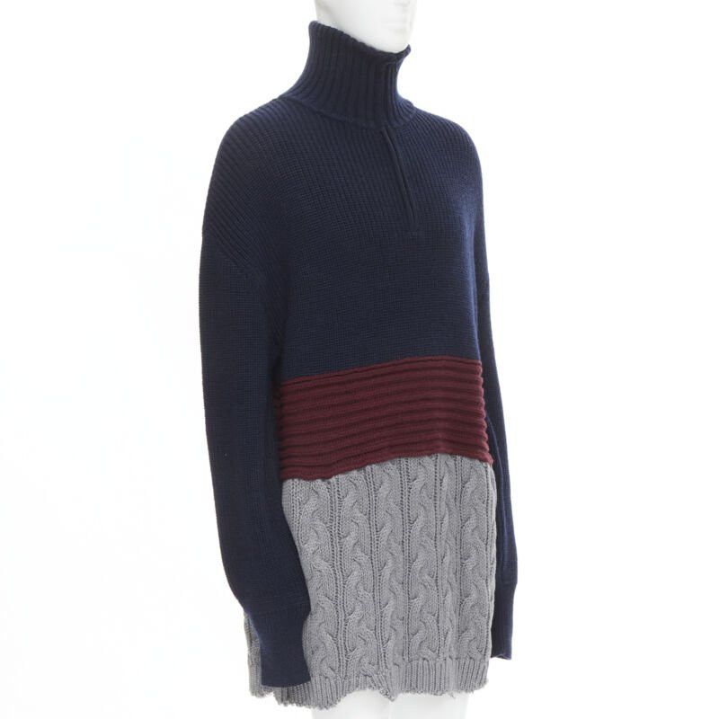 new BALENCIAGA 2019 Runway 3 layered cable knit distressed oversized sweater XS