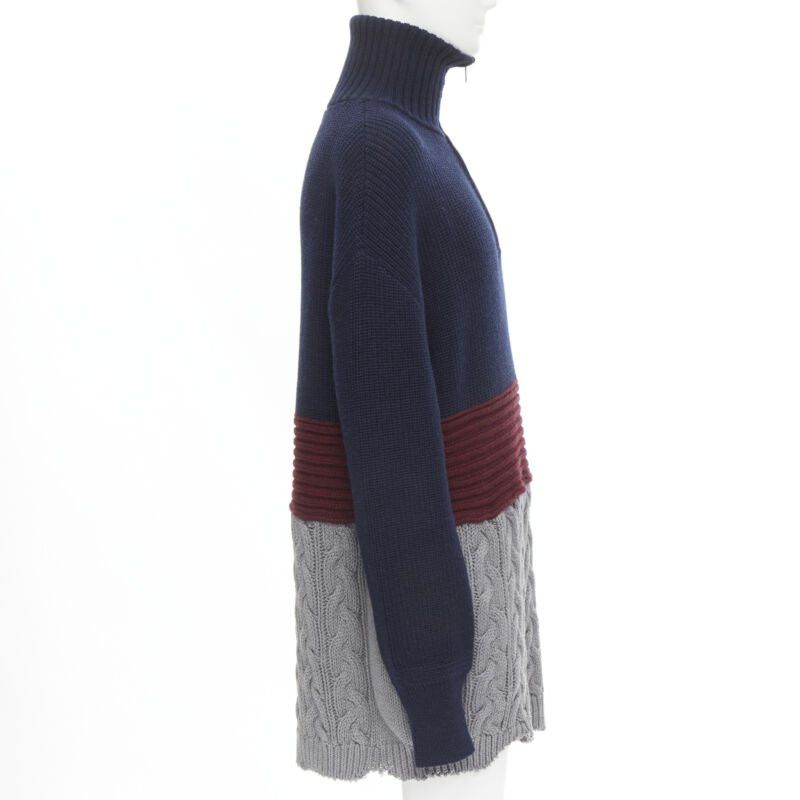 new BALENCIAGA 2019 Runway 3 layered cable knit distressed oversized sweater XS