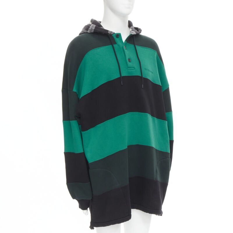 Balenciaga new BALENCIAGA Demna green black striped patchwork checked hoodie sweater M Size US M / EU 48-50 / 2 - 4 Thumbnail