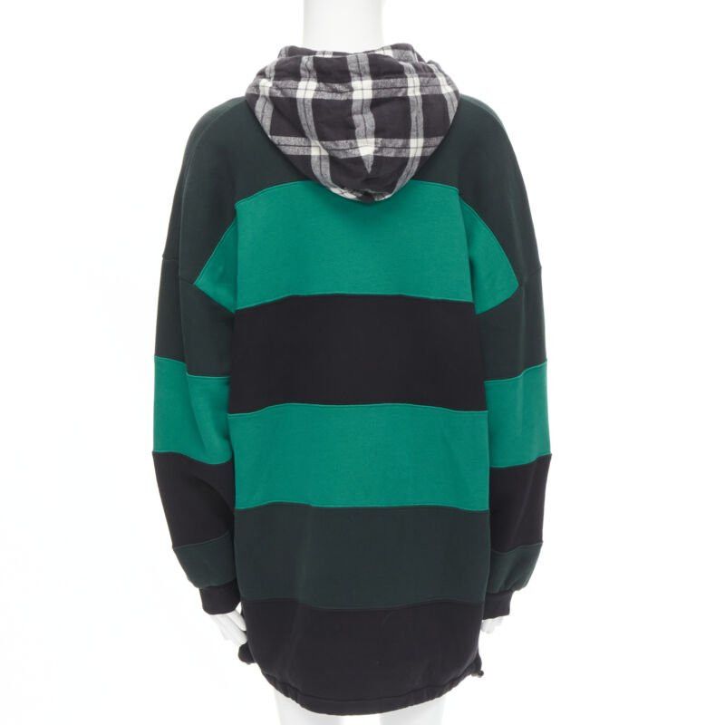 Balenciaga new BALENCIAGA Demna green black striped patchwork checked hoodie sweater M Size US M / EU 48-50 / 2 - 6 Thumbnail