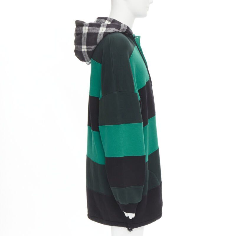 Balenciaga new BALENCIAGA Demna green black striped patchwork checked hoodie sweater M Size US M / EU 48-50 / 2 - 5 Thumbnail