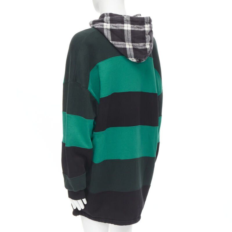 Balenciaga new BALENCIAGA Demna green black striped patchwork checked hoodie sweater M Size US M / EU 48-50 / 2 - 7 Thumbnail