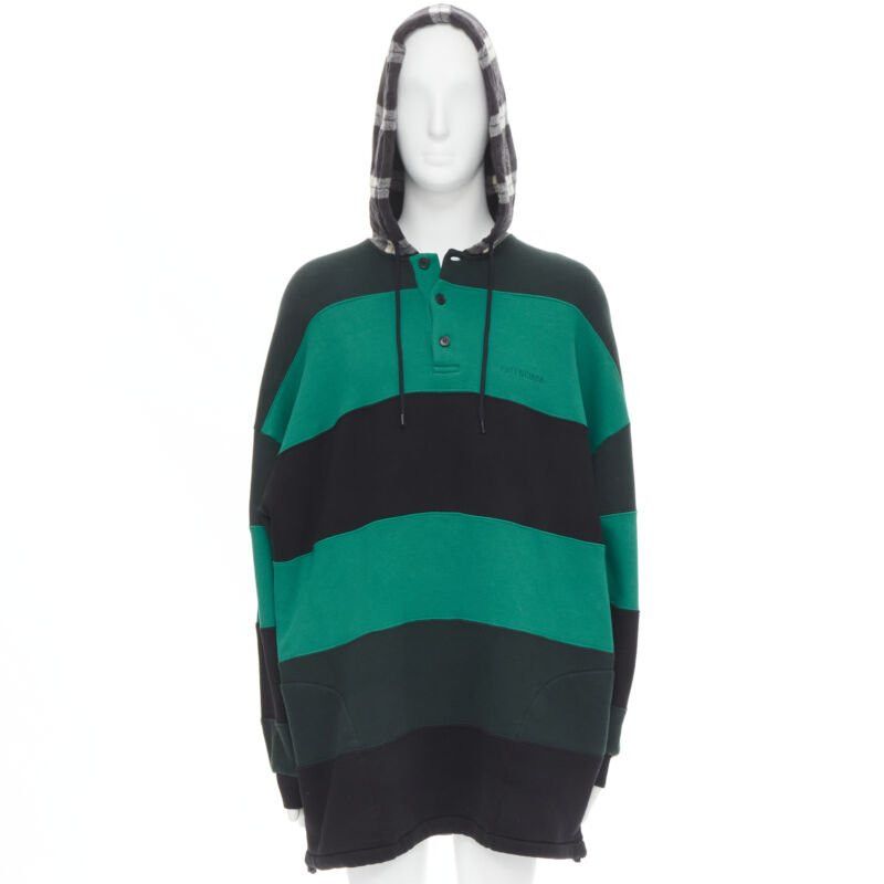 Balenciaga new BALENCIAGA Demna green black striped patchwork checked hoodie sweater M Size US M / EU 48-50 / 2 - 3 Thumbnail