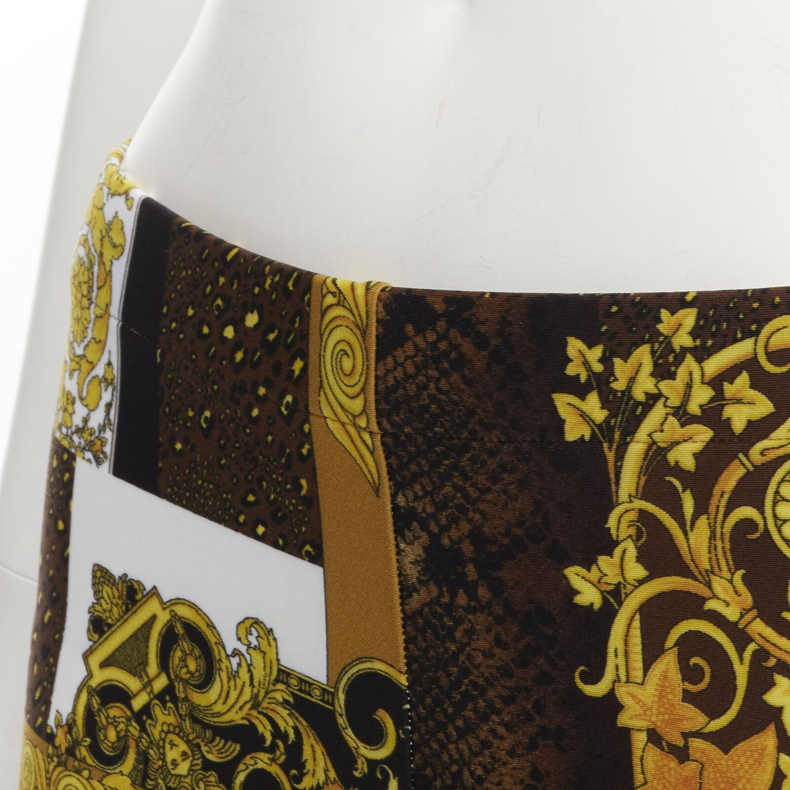 Versace new VERSACE 2021 Mosaic Barocco brown gold print stretchy legging pant IT42 L Size ONE SIZE - 7 Thumbnail