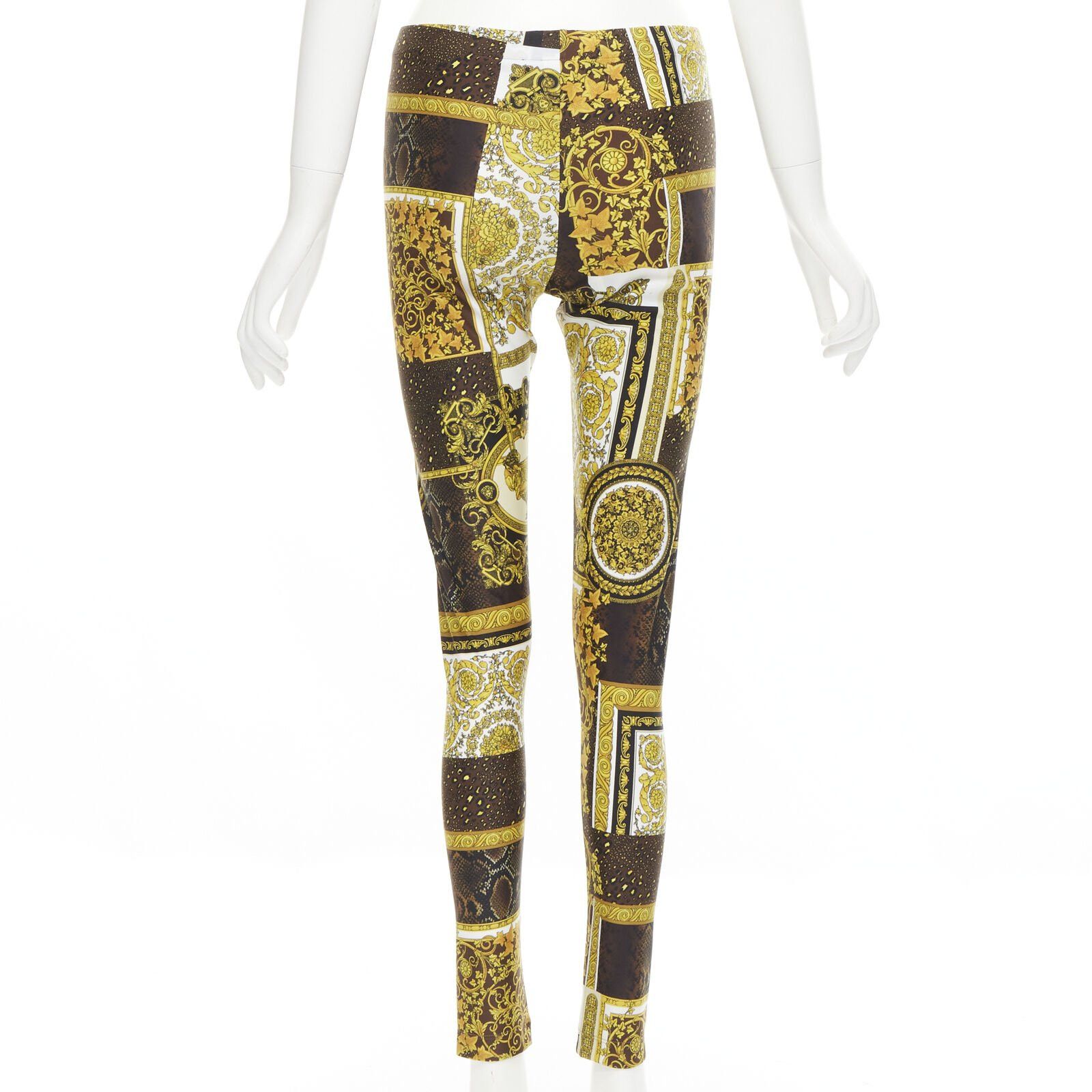 Versace new VERSACE 2021 Mosaic Barocco brown gold print stretchy legging pant IT42 L Size ONE SIZE - 5 Thumbnail