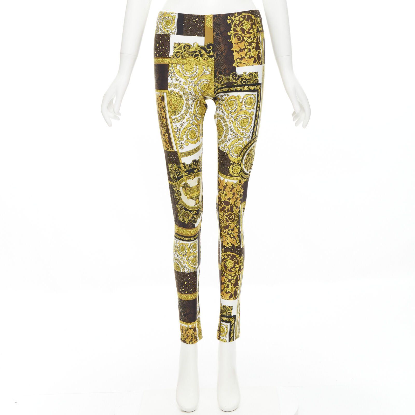 Versace new VERSACE 2021 Mosaic Barocco brown gold print stretchy legging pant IT42 L Size ONE SIZE - 8 Thumbnail